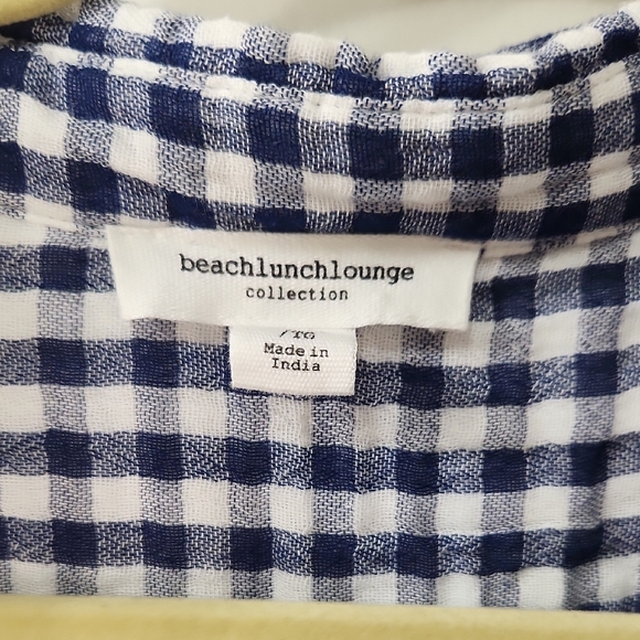 beachlunchlounge Double Layer Cotton Gauze Button-Down Shirt In Gingham Plaid XL - Picture 2 of 7